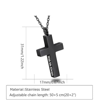 Cross Urn Necklace for Ashes for Men Women Cremation Jewelry Urns Locket Pendant Ashes Holder Memorial Jewelry-Always in My Heart - color: 2pcs Silver/Black