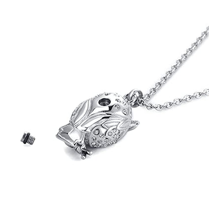 Owl Animal Cremation Urn Necklace for Ashes Crystal Memorial Keepsake Pendant Jewelry with Funnel Filler Kit for Dad Mom Grandma - style: Mom