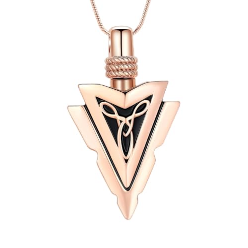 Arrow Head Urn Necklace for Ashes Cremation Jewelry Stainless Steel Arrowhead Pendant Memorial Necklaces Ash Holder Keepsake Jewelry for Loved Ones with Fill Tool - color: Rosegold