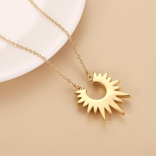 Sunburst Urn Necklace For Ashes For Women Dainty Celestial Boho Stainless Steel Sun Cremation Jewelry Keepsake Memorial Pendant - color: Customize