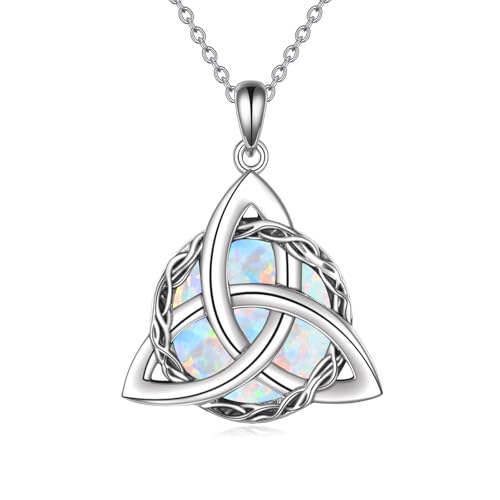 WINNICACA Celtic Knot Necklace 925 Sterling Silver Celtic Pendant Irish Urn Necklace Jewelry Birthday Anniversary Valentine's Day Gifts for Her Women Wife Girlfriend Daughter - style: 1-Celtic Knot Necklace(White Opal)