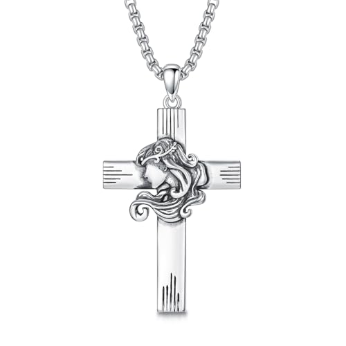 PROESS Cross Necklace for Women Men Sterling Silver Rose/Sunflower Cross Pendant Religious Jewelry Christmas Birthday Mothers' Day Gifts - color: 01-06-Virgo