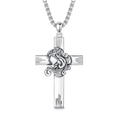 PROESS Cross Necklace for Women Men Sterling Silver Rose/Sunflower Cross Pendant Religious Jewelry Christmas Birthday Mothers' Day Gifts - color: 01-06-Virgo