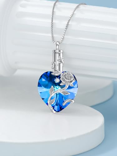 OCJ Heart Rose Flower Urn Necklace for Ashes Women Birthstone Cremation Necklaces Sterling Silver Memorial Cremation Jewelry Gifts - color: 09-Sep-Sapphire