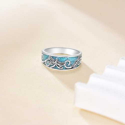 ONEFINITY Turquoise Rings S925 Sterling Silver Turquoise Ring Jewelry Gift For Women Men - size: 7, style: Dragonfly