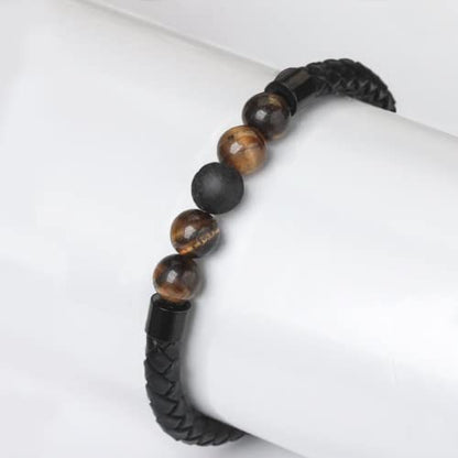 shajwo Cremation Jewelry Lava Stone Urn Bracelet for Ashes for Women Men Chakra Healing Balancing Genuine Leather Memorial Bracelets - color: Black (4 Tiger Eye + 1 Lava Stone)