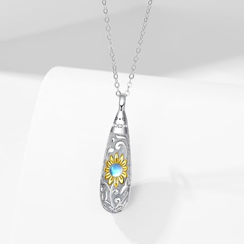 Sterling Silver Flower Tree Life Cremation Urn Necklace for Women - color: Tear *Sunfl. Sty1 (G/P Mo/St)