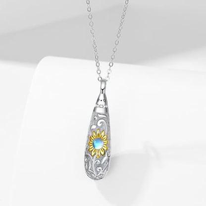 Sterling Silver Flower Tree Life Cremation Urn Necklace for Women - color: Tear *Sunfl. Sty1 (G/P Mo/St)