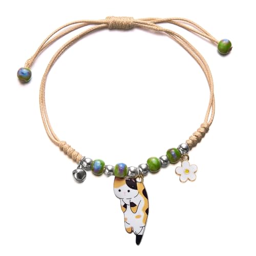 POYAMUSE Lovely Cat and Flower Strand Bracelet - Colorful Beads, Adjustable for Women - color: Calico brown
