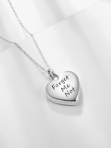 TANGPOET Urn Necklace for Human Pet Ashes for Women Men 925 Sterling Silver Urn Pendant Cremation Jewelry Necklace for Ashes of Loved One Memorial Keepsake - style: Heart-Forget Me Not