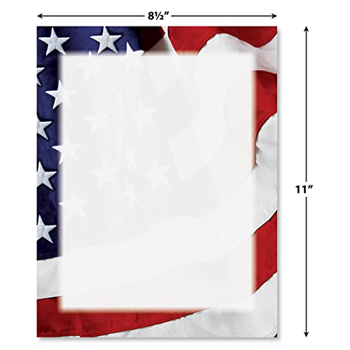 Grand Ol' Flag Patriotic Letter Papers - Set of 25, American Flag stationery papers, 8 1/2" x 11", compatible computer paper, Patriotic Letterhead, 4th of July flyers, Veterans Day, Memorial Day - color: Grand Ol' Flag