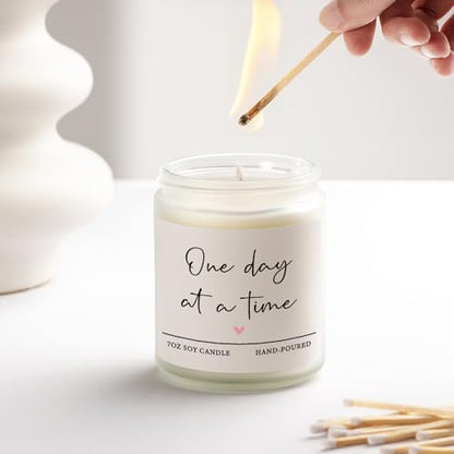 Get Well Gifts for Women Men, Thinking of You Gift-One Day at A Time Candle | Lavender Scented 7oz, Inspirational Breast Cancer Care Present, Encouragement Sympathy Bereavement Christmas Gift