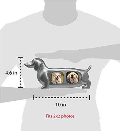 Isaac Jacobs Double 2x2 Resin Sentiments Dog Shaped Picture Frame - Silver | Photo Gift for Pet Puppy, Tabletop, Desktop & Wall Display (2x2, Silver) - color: SIlver