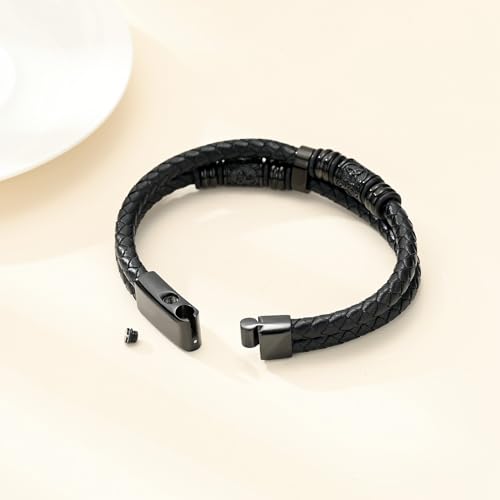 Hearbeingt Memorial Urn Bracelet for Ashes Leather Cremation Jewelry - color: Black 20cm