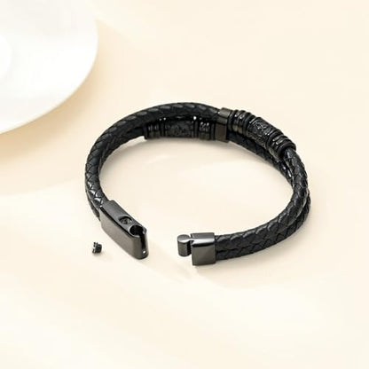 Hearbeingt Memorial Urn Bracelet for Ashes Leather Cremation Jewelry - color: Black 20cm