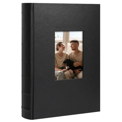 Vienrose Photo Album 4x6 300 Photos PU Leather Cover Black | Memo Area, Personalized Window, Slip-In Pockets, Acid-Free & PVC-Free, Store Wedding Baby Vacation Memories - color: Black