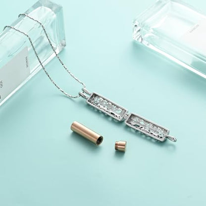 Tree of Life Urn Necklace for Women Men Cylinder Bar Memorial Ash Pendant | Tree of Life Cremation Jewelry,Stainless Steel Keepsakes Necklaces,Vial Ashes Pendant - color: Silver-Rose