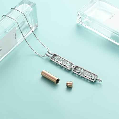 Tree of Life Urn Necklace for Women Men Cylinder Bar Memorial Ash Pendant | Tree of Life Cremation Jewelry,Stainless Steel Keepsakes Necklaces,Vial Ashes Pendant - color: Silver-Rose