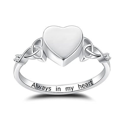 Heart Cremation Ring for Ashes: 925 Sterling Silver Forever in My Heart Carved Urn Keepake Rings Memorial Jewelry for cat and dog - size: 8, style: Blank Heart