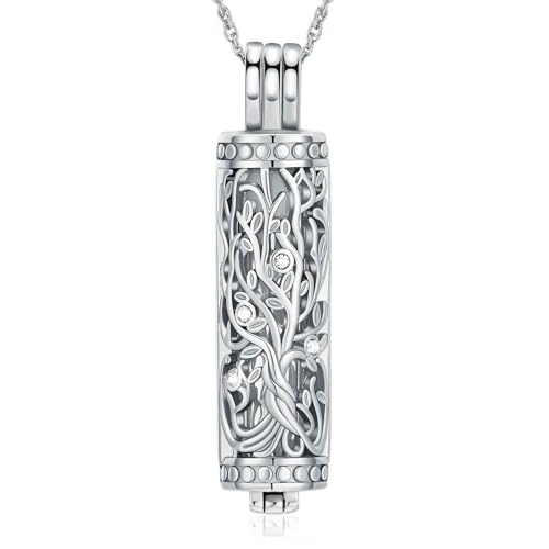 Urn Necklace for Ashes with Hollow Vial Cylinder Cremation Jewelry for Ashes Tree of Life Memorial Jewelry Gifts for Women Ashes Necklace Lockets Ashes Holder for Men Pet - color: Silver