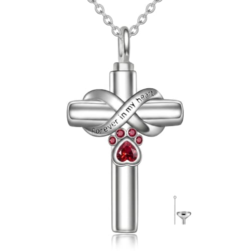 Cross Pet Urn Necklace Sterling Silver Infinity Pet Ashes Pendant - color: Silver-Dog. Jan