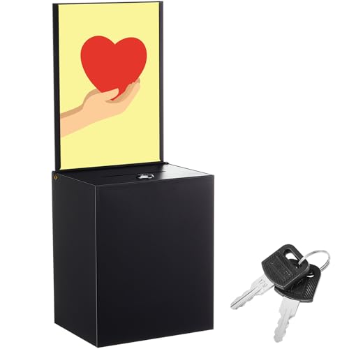 Metal Donation Box for Fundraising,Basic,Black - color: Black, style: Basic