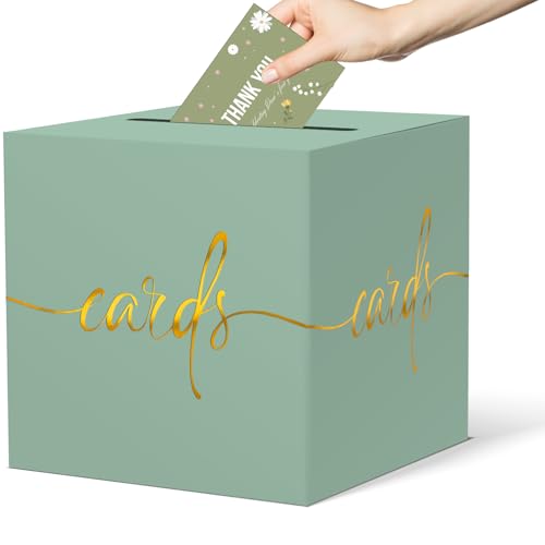 2 Pack Sage Green Card Box with Gold Foil Design, Paperboard 8.7" Card Box for Birthday Wedding Party Graduation Retirement Anniversary Valentine's Day & Baby Showers, Raffle or Money Box - color: Sage Green Card Box with Gold Foil, size: 8.7×8.7×8.7Inch(