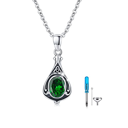 Urn Necklace for Ashes Cremation Jewelry 925 Sterling Silver Ashes Pendant Necklace Memorial Jewelry Gifts for Women Men Girls Boys - style: Celtic-May-Emerald