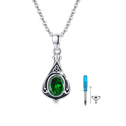Urn Necklace for Ashes Cremation Jewelry 925 Sterling Silver Ashes Pendant Necklace Memorial Jewelry Gifts for Women Men Girls Boys - style: Celtic-May-Emerald