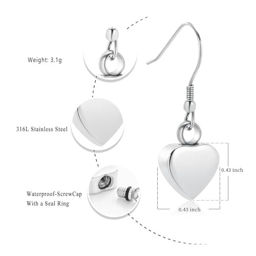 Heart Cremation Earring for Women Keepsake Memorial Urn Jewelry For Ashes - color: A-Silver
