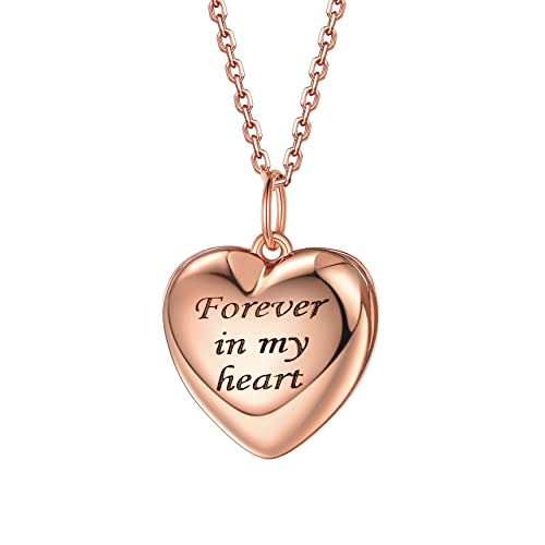 Bestyle Sterling Silver Heart Locket Necklace for Women, Dainty Cute Small Heart Locket Pendant in Gold/Rose Gold/Silver, Love Statement Jewelry Gift for Mother Wife - color: A1. Forever In My Heart-Rose Gold-Locket Only, NO Custom