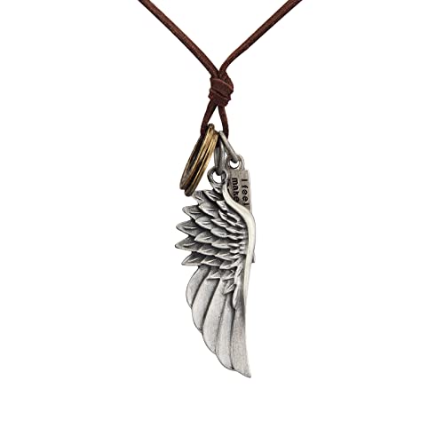 PU Leather Necklace Vintage Boho Multilayer Pendant for Women Men | Bohemian Hippie Style, Handmade Alloy Sweater Choker, Easy Adjustable Long Cord, Fit Daily Holiday Party Outfits,Jewelry Gift - color: Angel Wings Pendant Leather Necklace