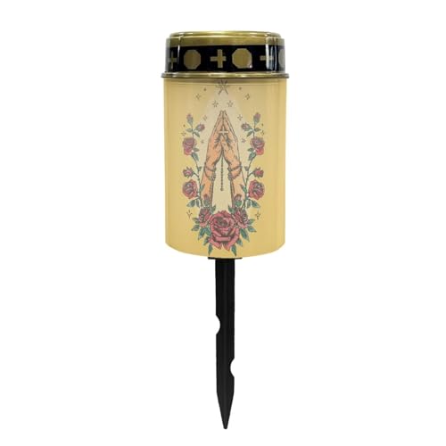 Rose Praying Hands Solar Garden Stake Lights Bright Solar Pathway Lights Landscape Lighting Decorative Memorial Lights Grave Markers for Cemetery Sympathy Remembrance Memorial Gift - color: Rose Praying Hands