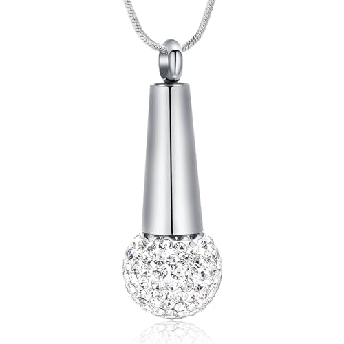 Microphone Cremation Jewelry for Ashes - Memorial Urn Necklace Ashes Holder Stainless Steel Keepsake Pendant Jewelry for Music Lover - color: Silver-A