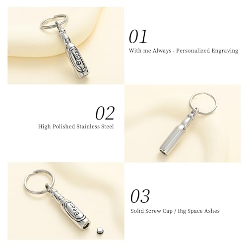 Oinsi Beer Bottle Cremation Jewelry for Ashes Stainless Steel Cylinder Tube Memorial Urn Necklace Keepsake Pendant Jewelry for Human Ashes with Filling Kits - color: A-Keychain-Silver