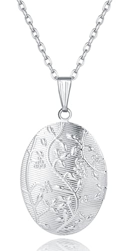 YOUFENG Love Heart Flower Locket Necklace that Holds Pictures Photo Locket Birthday Gifts - style: Flower Silver-plated