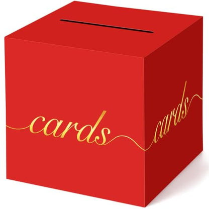 Red Card Box Gold Foil Wedding Favors Gift Card Boxes Post Box Receiving Money Box Holder for Wedding Reception, Baby Showers, Anniversary, Birthday Party, Retirement, Graduation Envelope Holder - color: Red and Gold