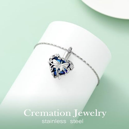 Yinplsmemory Butterfly Cremation Jewelry Urn Necklace for Ashes for Women - color: Blue
