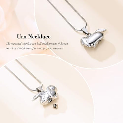 Bunny Rabbit Urn Pendant Necklace - Stainless Steel Cremation Ashes Jewelry for Pets Keepsake Memorial Ashes Locket - color: Silver-A