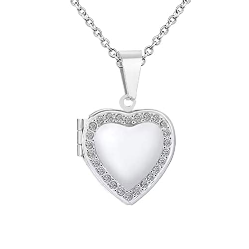 KunBead Women's Heart Photo Locket Necklace with Picture inside I Love You Heart Shaped Jewelry Pendant Necklace - color: silver