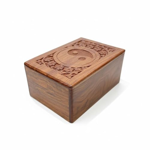 YY Symbol Wooden Urn Box for Human Ashes, Cremation Funeral Urns, Decorative Urn, Pet Memorial Box, Cat Infant Adult Urn, Burial Ash Keepsake - Small - size: Small