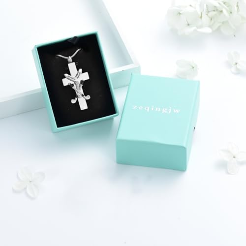 zeqingjw Cross Urn Necklace for Ashes for Men Women Stainless Steel Cremation Golf Clubs Jewelry Ashes Keepsake Memorial Pendant Ash Holder of Loved Ones - color: Silver