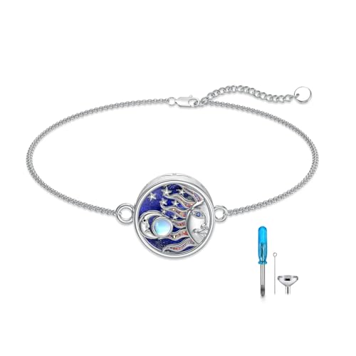 Urn Bracelet for Ashes 925 Sterling Silver Heart Cremation Bracelet Memorial Keepsake Jewelry Gifts for Women - color: 02-Sun Moon Urn Bracelet