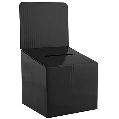 Raffle Ticket Box Donation Collection Ballot Box Reusable Sturdy thick Cardboard Box with Slot comment Suggestion Box With Removable Header 6H x 6W x 6D, Display area 6H x 6W(Black 5 pack) - color: Black