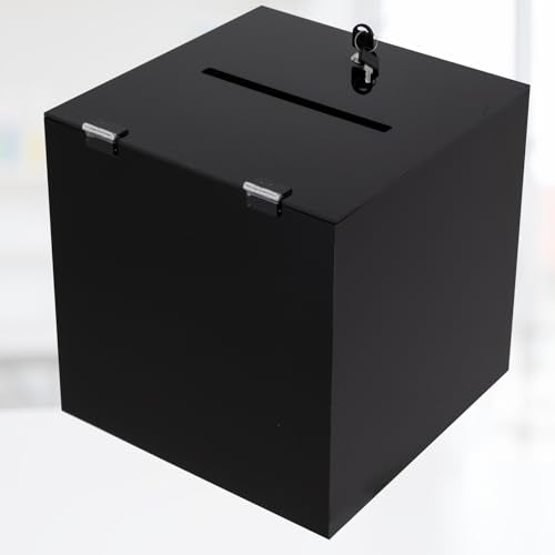 Acrylic Donation Box, 12" X 12" X 12" Ballot Suggestion Box with Lock & 2 Keys, Raffle Voting Box with Slot for School Conference Fundraising (Black) - color: Black, size: 12" X 12" X 12"