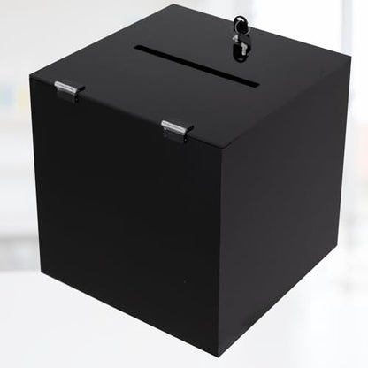 Acrylic Donation Box, 12" X 12" X 12" Ballot Suggestion Box with Lock & 2 Keys, Raffle Voting Box with Slot for School Conference Fundraising (Black) - color: Black, size: 12" X 12" X 12"