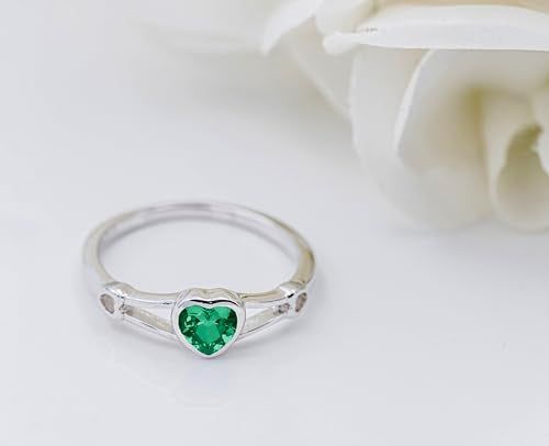 Precious Pieces Heart Birthstone Ring, 925 Sterling Silver | Available in all 12 simulated birthstones for babies, little girls & pinky rings. A meaningful birthday keepsake. - color: 05-May Size 5
