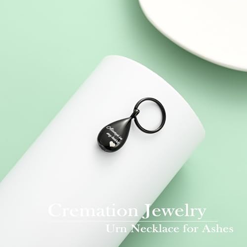 Yinplsmemory Cremation Keychain for Ashes Always In My Heart Urn Locket Cremation Jewelry Teardrop Memorial Keepsake Keychain - color: Black