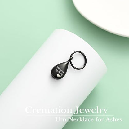 Yinplsmemory Cremation Keychain for Ashes Always In My Heart Urn Locket Cremation Jewelry Teardrop Memorial Keepsake Keychain - color: Black
