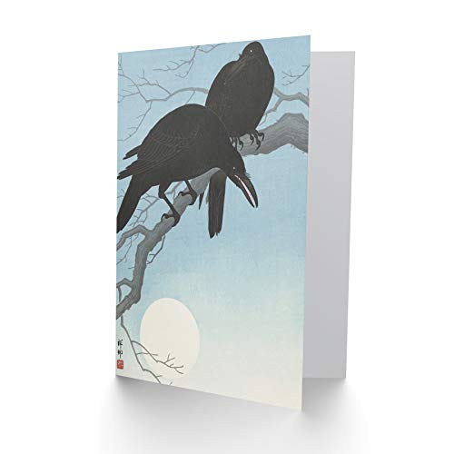 Artery8 Ohara Koson Two Crows Tree Branch Japanese Woodcut Fine Art Greeting Card Plus Envelope Blank Inside - color: Two Crows Tree Branch
